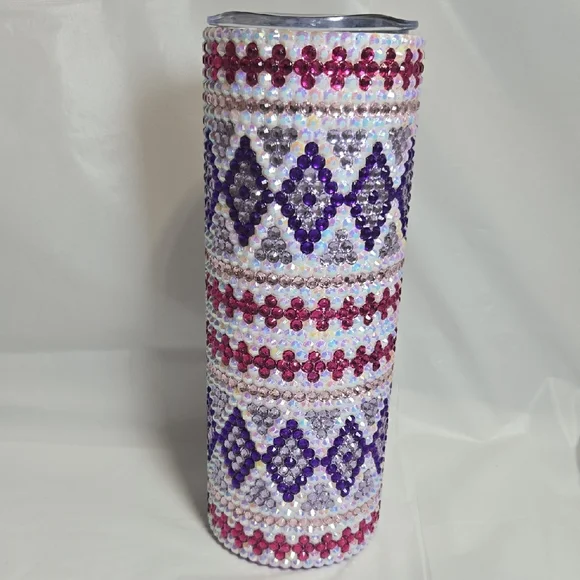 20oz Elegant  Rhinestone Tumbler - Purple and Pink - Picture 3 of 5
